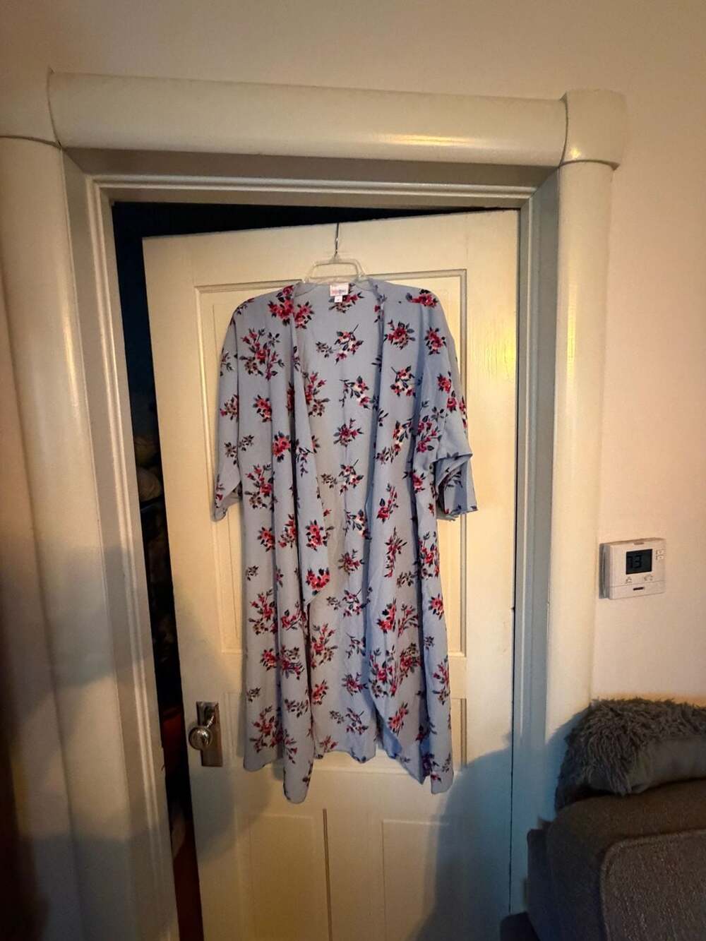 LuLaRoe Kimono Duster Size M Blue Floral Open Front Cardigan